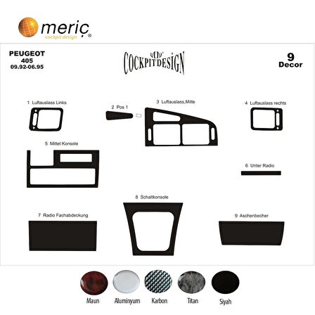 Meriç® Peugeot 405 Ön Torpido Kaplama 9 Parça 1992-1995