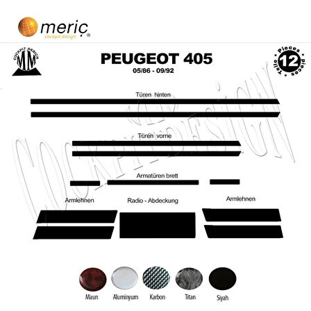 Meriç® Peugeot 405 Ön Torpido Kaplama 12 Parça 1986-1992
