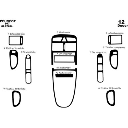 Meriç® Peugeot 307 Ön Torpido Kaplama 12 Parça 2004-2008