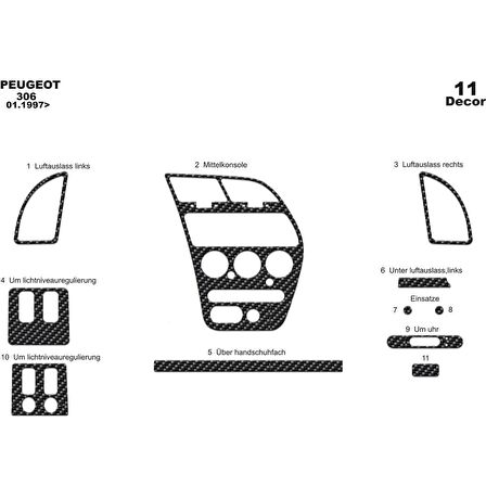 Meriç® Peugeot 306 Ön Torpido Kaplama 11 Parça 1997-2003
