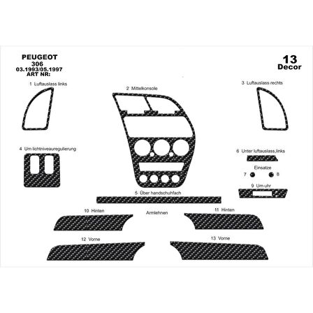 Meriç® Peugeot 306 Ön Torpido Kaplama 13 Parça 1993-1997
