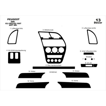 Meriç® Peugeot 306 Ön Torpido Kaplama 13 Parça 1993-1997