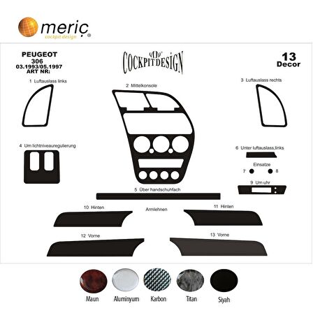 Meriç® Peugeot 306 Ön Torpido Kaplama 13 Parça 1993-1997