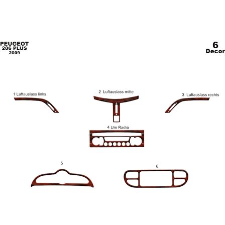 Meriç® Peugeot 206 Plus Ön Torpido Kaplama 6 Parça 2009-›