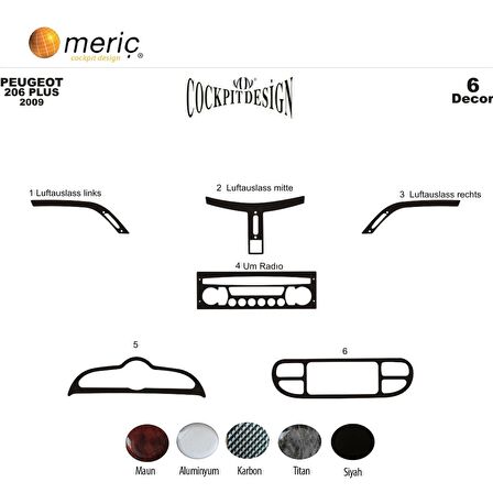Meriç® Peugeot 206 Plus Ön Torpido Kaplama 6 Parça 2009-›