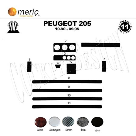 Meriç® Peugeot 205 Ön Torpido Kaplama 11 Parça 1990-1995