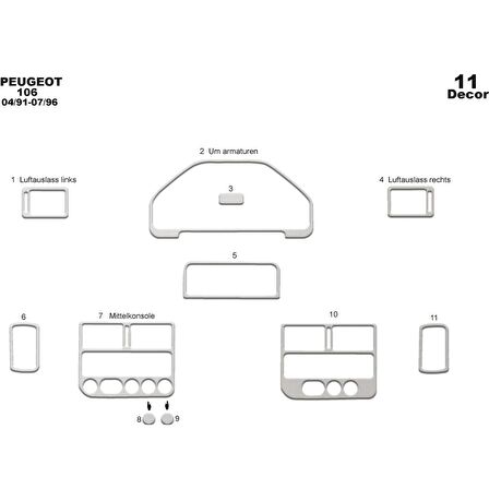 Meriç® Peugeot 106 Ön Torpido Kaplama 11 Parça 1991-1996