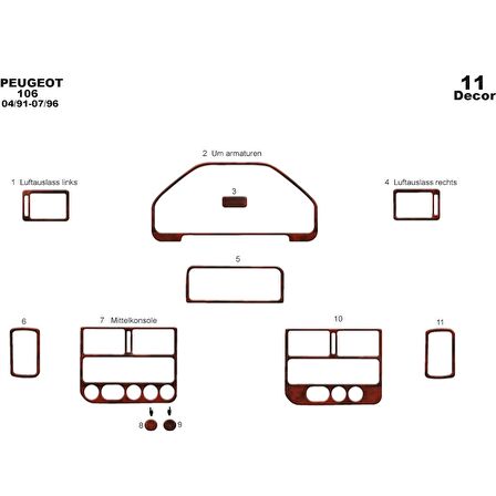 Meriç® Peugeot 106 Ön Torpido Kaplama 11 Parça 1991-1996