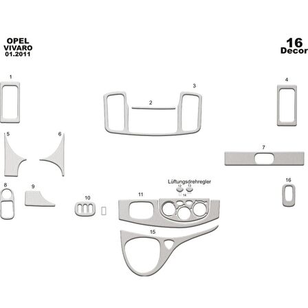 Meriç® Opel Vivaro Ön Torpido Kaplama 16 Parça 2011-2014