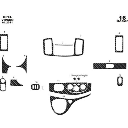 Meriç® Opel Vivaro Ön Torpido Kaplama 16 Parça 2011-2014