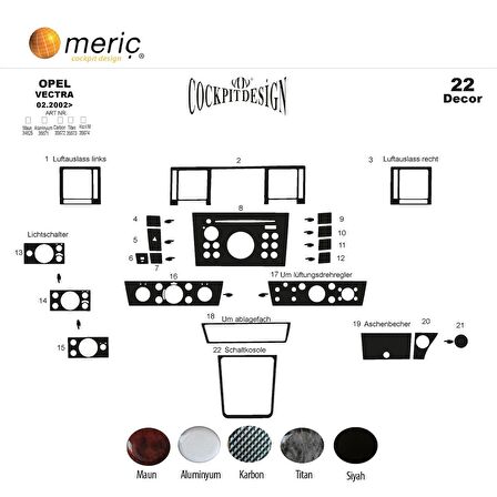Meriç® Opel Vectra C Ön Torpido Kaplama 22 Parça 2002-2008