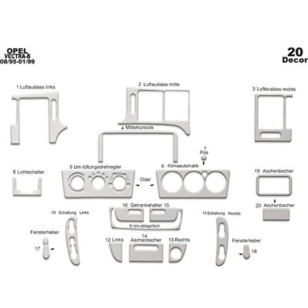 Meriç® Opel Vectra B Ön Torpido Kaplama 20 Parça 1995-2002