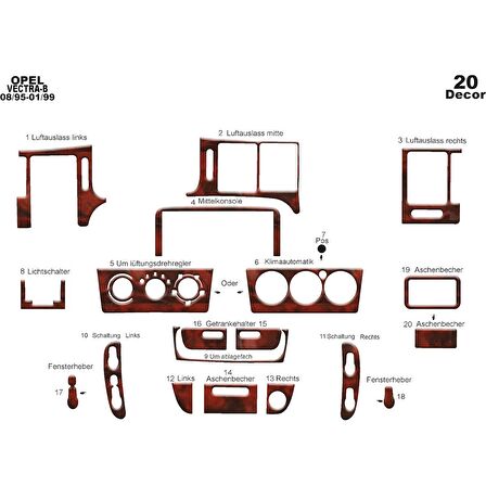 Meriç® Opel Vectra B Ön Torpido Kaplama 20 Parça 1995-2002