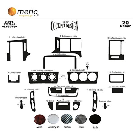 Meriç® Opel Vectra B Ön Torpido Kaplama 20 Parça 1995-2002