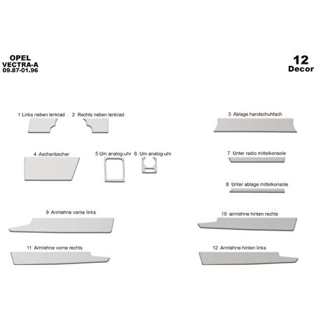 Meriç® Opel Vectra A Ön Torpido Kaplama 12 Parça 1987-1995