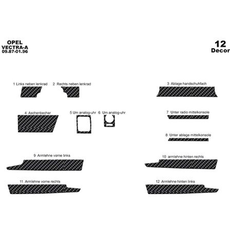 Meriç® Opel Vectra A Ön Torpido Kaplama 12 Parça 1987-1995