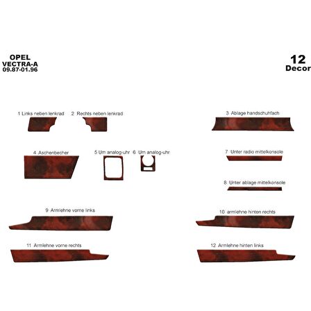 Meriç® Opel Vectra A Ön Torpido Kaplama 12 Parça 1987-1995