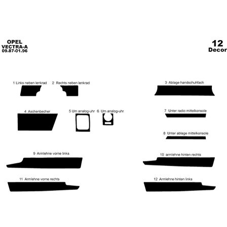Meriç® Opel Vectra A Ön Torpido Kaplama 12 Parça 1987-1995