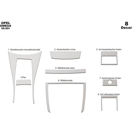 Meriç® Opel Omega Ön Torpido Kaplama 8 Parça 1999-2003