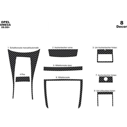 Meriç® Opel Omega Ön Torpido Kaplama 8 Parça 1999-2003