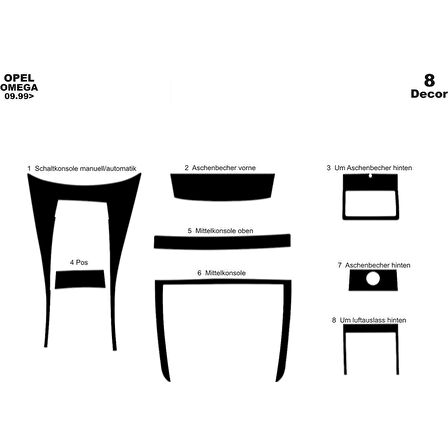 Meriç® Opel Omega Ön Torpido Kaplama 8 Parça 1999-2003