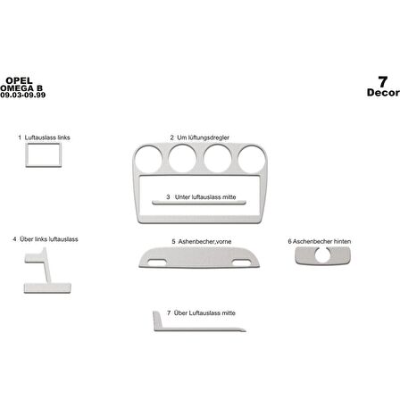 Meriç® Opel Omega B Ön Torpido Kaplama 7 Parça 1993-1999