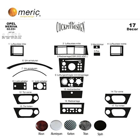Meriç® Opel Meriva Ön Torpido Kaplama 17 Parça 2003-2007