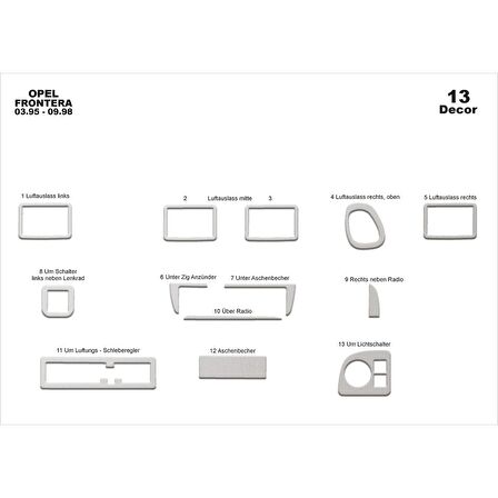 Meriç® Opel Frontera Ön Torpido Kaplama 13 Parça 1995-1998