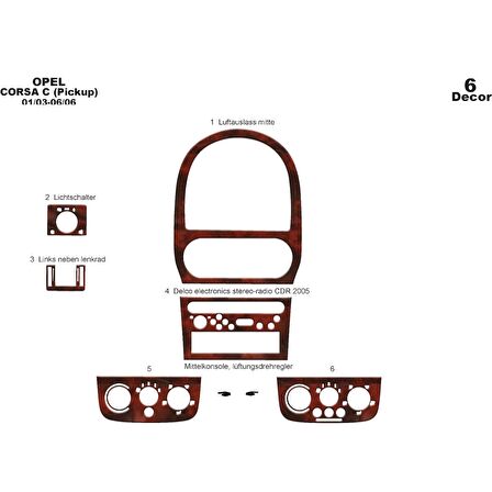 Meriç® Opel Corsa C Ön Torpido Kaplama 6 Parça 2003-2006