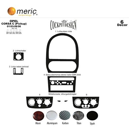 Meriç® Opel Corsa C Ön Torpido Kaplama 6 Parça 2003-2006