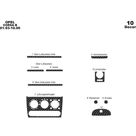 Meriç® Opel Corsa B/Tigra/Combo Ön Torpido Kaplama 10 P 1993-2000