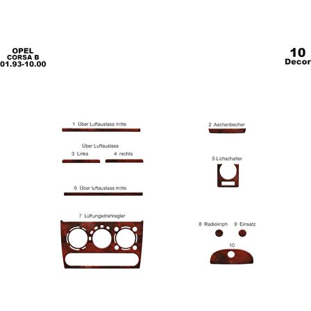 Meriç® Opel Corsa B/Tigra/Combo Ön Torpido Kaplama 10 P 1993-2000