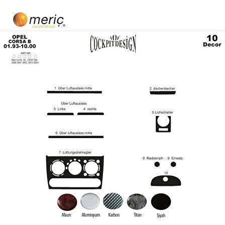 Meriç® Opel Corsa B/Tigra/Combo Ön Torpido Kaplama 10 P 1993-2000
