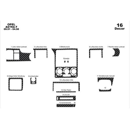 Meriç® Opel Astra F Ön Torpido Kaplama 16 Parça 1991-1998