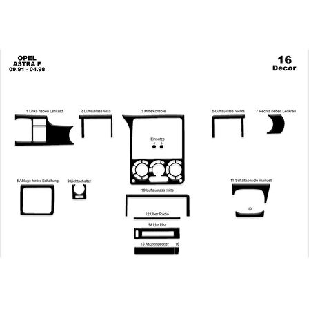 Meriç® Opel Astra F Ön Torpido Kaplama 16 Parça 1991-1998
