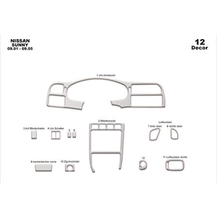 Meriç® Nissan Sunny Ön Torpido Kaplama 12 Parça 1991-1995