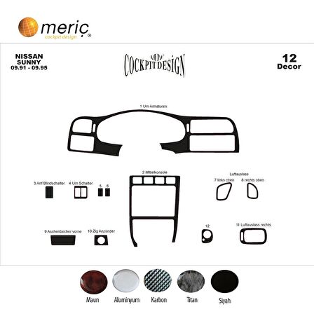 Meriç® Nissan Sunny Ön Torpido Kaplama 12 Parça 1991-1995