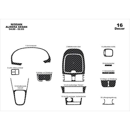 Meriç® Nissan Almera SD Ön Torpido Kaplama 16 Parça 2000-2003
