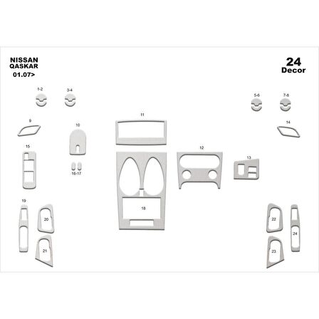 Meriç® Nissan Qashqai Ön Torpido Kaplama 24 Parça 2007-2010