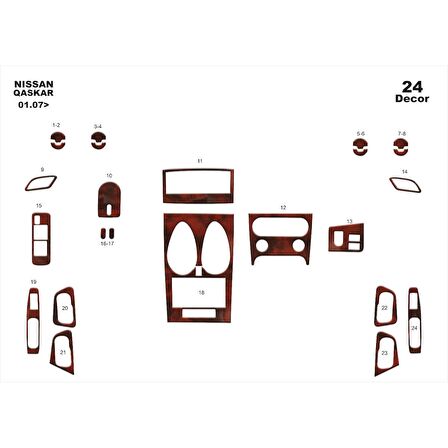 Meriç® Nissan Qashqai Ön Torpido Kaplama 24 Parça 2007-2010
