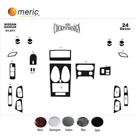 Meriç® Nissan Qashqai Ön Torpido Kaplama 24 Parça 2007-2010