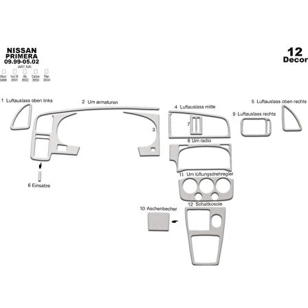 Meriç® Nissan Primera Ön Torpido Kaplama 12 Parça 1999-2002