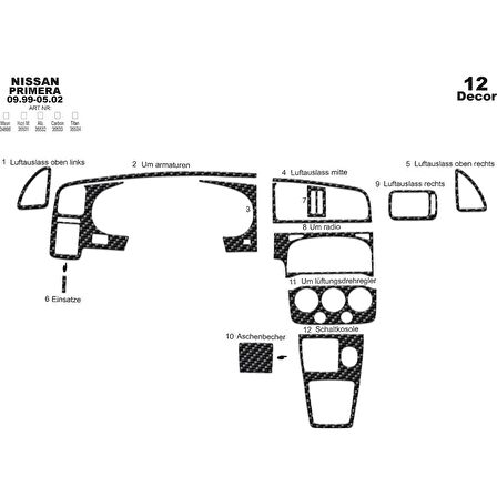 Meriç® Nissan Primera Ön Torpido Kaplama 12 Parça 1999-2002