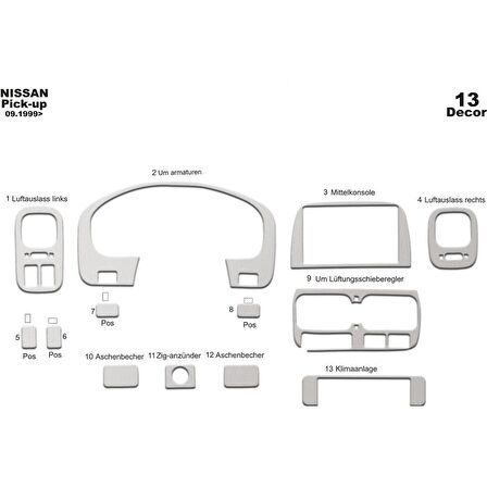 Meriç® Nissan Pick-Up Skystar Ön Torpido Kaplama 13 Prç 1999-2006