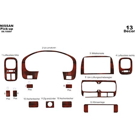 Meriç® Nissan Pick-Up Skystar Ön Torpido Kaplama 13 Prç 1999-2006