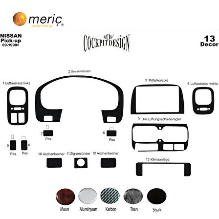Meriç® Nissan Pick-Up Skystar Ön Torpido Kaplama 13 Prç 1999-2006