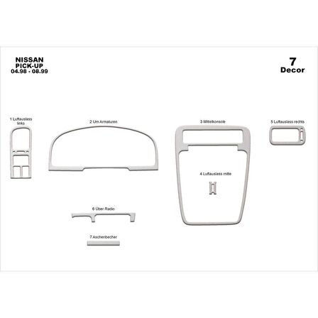 Meriç® Nissan Pick-Up Ön Torpido Kaplama 7 Parça 1998-1999