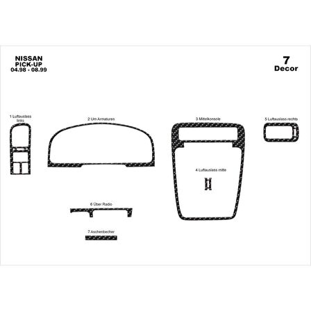 Meriç® Nissan Pick-Up Ön Torpido Kaplama 7 Parça 1998-1999
