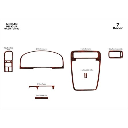 Meriç® Nissan Pick-Up Ön Torpido Kaplama 7 Parça 1998-1999