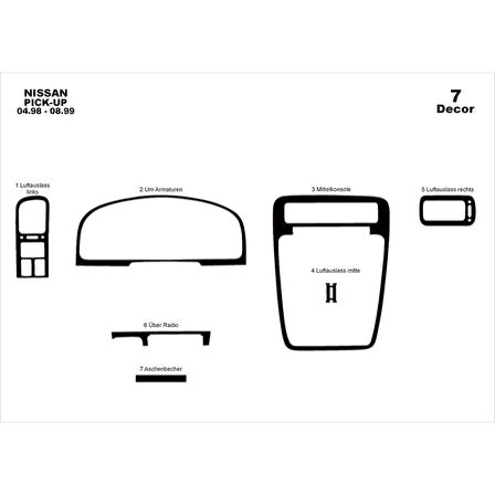 Meriç® Nissan Pick-Up Ön Torpido Kaplama 7 Parça 1998-1999
